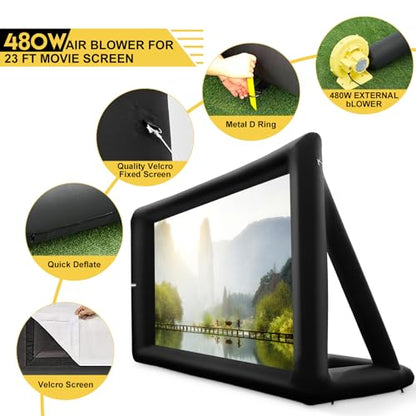 Heipigo 23ft Inflatable Projector Movie Screen Outdoor Projector Screen Portable with Air Blower Storage Bag for Backyard Movie Night, Theme Parties, Celebrations, Front/Rear Projection