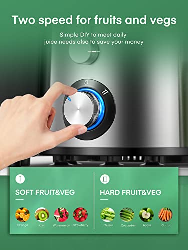 Juicer Machines Max 800W, Juilist New Generation Juicer Machines Vegetable and Fruit Easy to Clean, Compact Centrifugal Juicer Extractor with 3" Wide Mouth and Anti-Drip, Dual Speeds, Recipe & Brush