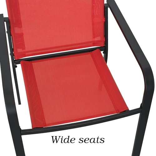 Anmutig 5 Piece Patio Dining Set, Outdoor Stackable Chairs and 35" Square Metal Patio Table with 1.57" Umbrella Hole for Garden Backyard Deck, Red