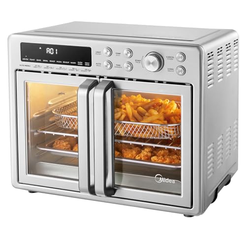 Midea Flexify Classic French Door Toaster Oven Air Fryer Combo, 10-in-1 Large Capacity 26.4 QT Countertop Oven, 25% Faster Cooking and 90% Less Oil, Stainless Steel