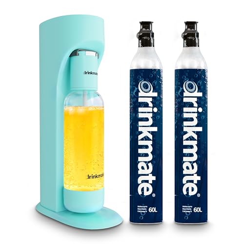 Drinkmate OmniFizz Sparkling Water Maker & Soda Streaming Machine | Carbonates Any Drink | VALUE KIT | Includes Two 60L CO2 Cartridges + One BPA-Free Bottle (Arctic Blue)