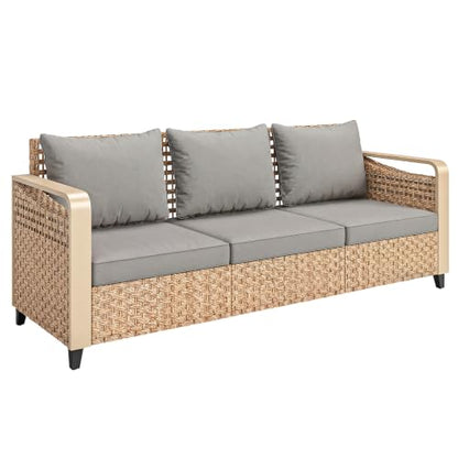 Outsunny Outdoor Patio Couch Wide Deep Seat 3 Seater Wicker Gray