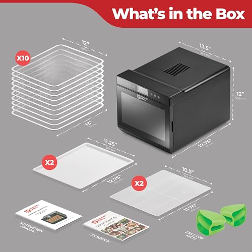 Magic Mill Premium Food Dehydrator Machine (10 Extra-Large Stainless Steel Trays) 700W Dryer for Beef Jerky, Fruits, Vegetables, Dog Treats, 48 Hour Digital Timer - 95°-167° Temperature Control