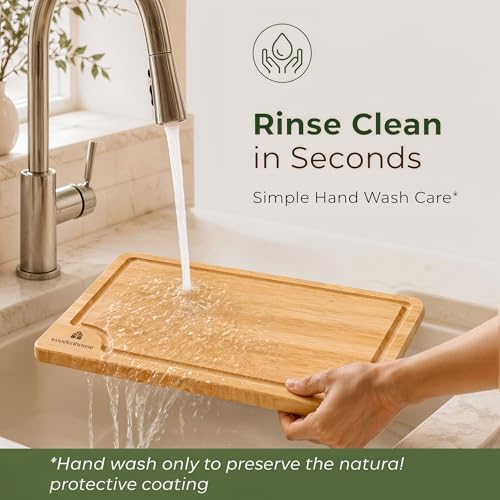 Set of 3 Bamboo Cutting Boards for Kitchen - Thick & Durable Wood Cutting Boards Set with Deep Juice Grooves & Build-in Handles, Large Surface, Easy to Clean – for Meat, Vegetables and Fruits