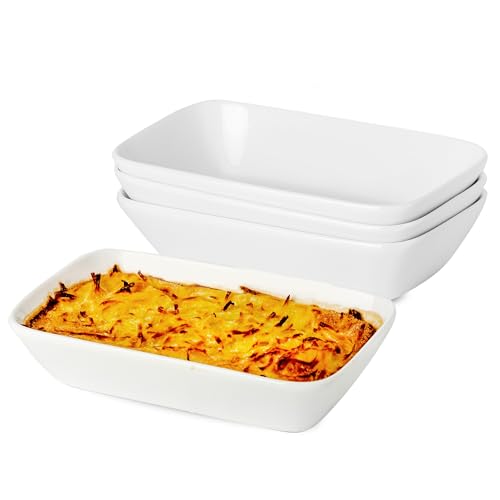 XINLTC 13.5oz Ceramic Small Baking Dish 4 Pack, 7 × 4.3 x 1.5 Inch Rectangle Baking Dish for Oven, Small Rectangle Ramekin, Individual Portion Casserole Dishes in Microwave Air Fryer Toaster Oven