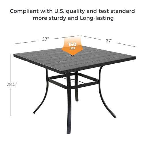 Grand patio 5-Piece Outdoor Dining Set for 4, Patio Dining Furniture Set for 4 Swivel Rope Wicker Chairs & 1 Square Dining Faux Woodgrain Table with Umbrella Hole, Light Gray Brown