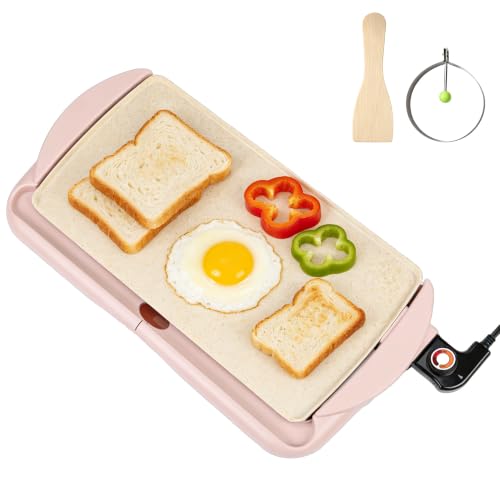 I-Keukenn 20" Pink Electric Griddle & Skillet with Ceramic Non-Stick Surface, 1400W Family-Sized Extra Large Baking Pan, Adjustable Temperature & Slide-Out Drip Tray