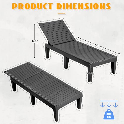 Outdoor Chaise Lounge Chair Set of 2,Waterproof & Lightweight Lounge Chair Outdoor with 5-Position Adjustable Back, Patio Lounge Chair for Garden, Pool Lounge Chairs for Poolside or Beach Use