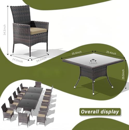 RTDTD 10 Pieces Outdoor Patio Dining Set,Patio Table and Chairs Rattan Outdoor Patio Furniture Set with Umbrella Hole,Dining Table Set for 8 with Chairs for Backyard,Garden and Kitchen,Brown