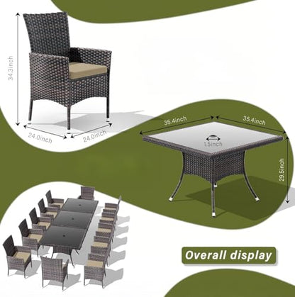 RTDTD 10 Pieces Outdoor Patio Dining Set,Patio Table and Chairs Rattan Outdoor Patio Furniture Set with Umbrella Hole,Dining Table Set for 8 with Chairs for Backyard,Garden and Kitchen,Brown