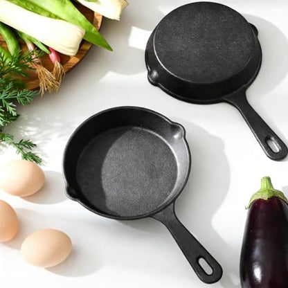 LDHHYH 4 Pack Mini Cast Iron Skillet, 6 Inch Small Cast Iron Frying Pan, Pre-Seasoned Cast Iron Skillet Set, Black Non-Stick Mini Cast Iron Cookware for Stove, Oven, Grill Safe, Indoor and Outdoor Use
