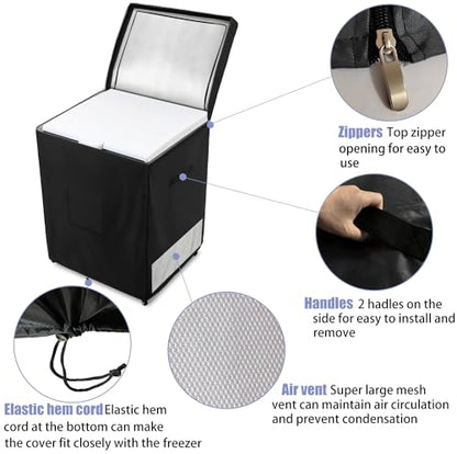 Deep Freezer Covers for Outside,Heavy Duty 600D Durable Chest Freezer Cover Waterproof,Outdoor Freezer Covers for Outside 5.0 Cubic Feet Chest Freezer,Top Can Be Opened(25"W x 22"D x 33.5"H,Black)