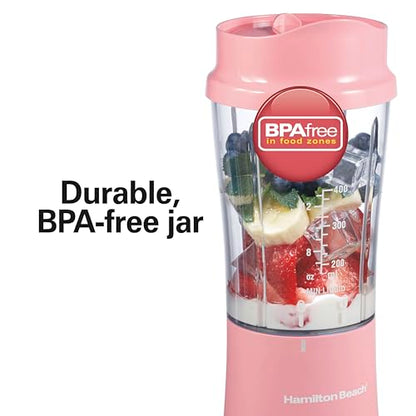 Hamilton Beach Portable Blender for Shakes and Smoothies, 14 Oz BPA Free Travel Cup & Lid, Durable Stainless Steel Blades, Personal Smoothie Blender, Coral (51171)