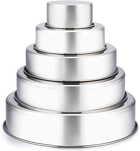 TeamFar Cake Pan, 4’’ - 6’’ - 8’’ - 9½’’ - 11’’, Stainless Steel Round Baking Tier Smash Cake Pans Set, Healthy & Heavy Duty, Mirror Finish & Dishwasher Safe - Set of 5