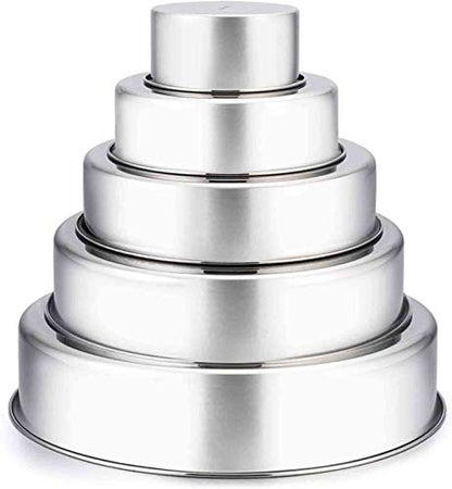 TeamFar Cake Pan, 4’’ - 6’’ - 8’’ - 9½’’ - 11’’, Stainless Steel Round Baking Tier Smash Cake Pans Set, Healthy & Heavy Duty, Mirror Finish & Dishwasher Safe - Set of 5