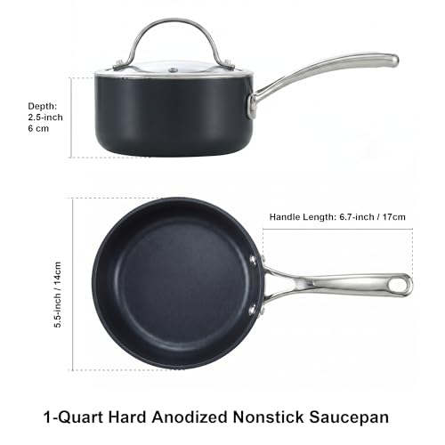 Cooks Standard 1-Quart Saucepan Hard Anodized Nonstick with Glass Lid, Cooking Sauce pot Milk Pan, Black