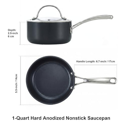 Cooks Standard 1-Quart Saucepan Hard Anodized Nonstick with Glass Lid, Cooking Sauce pot Milk Pan, Black