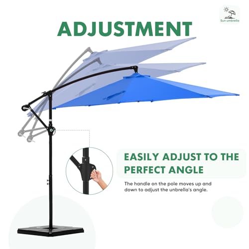 NEWBULIG 10FT Patio Umbrella with Base Included, Offset Cantilever Outdoor Patio Table Umbrella, UV Protection, Fade Resistant Fabric, Easy Tilt Adjustment for Pool, Deck, Garden, Backyard, Blue