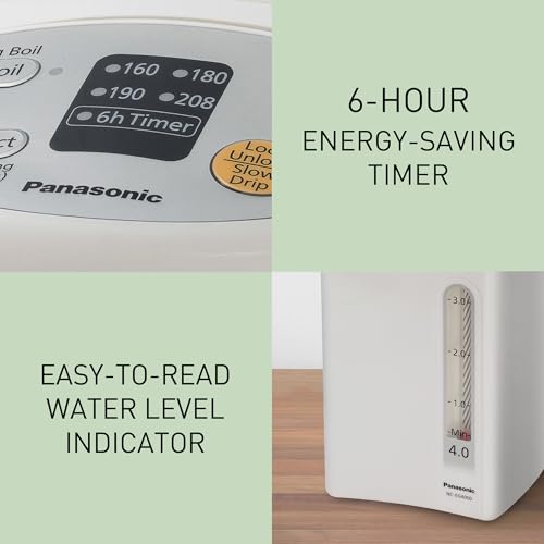 Panasonic Electric Thermo Pot Hot Water Boiler Dispenser NC-EG4000, Slow-Drip Mode for Coffee, Ideal for Tea, Hot Cocoa, Soups and Baby Food, Four Temperature Settings, 4.2 Quarts (4.0L), 700W, White