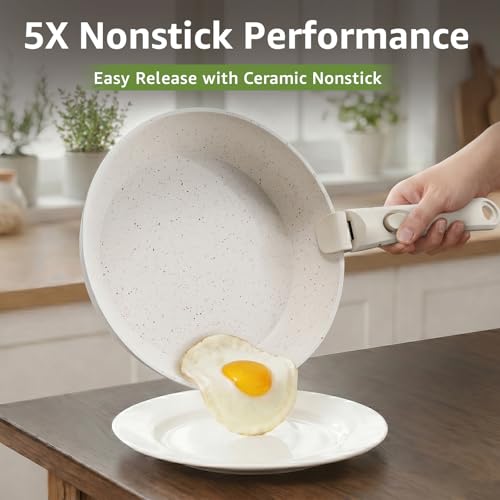 19-Piece Pots and Pans Set Non Stick, Ceramic Cookware Set with Removable Handles, PFAS-Free,Induction Compatible Dishwasher Safe,Stackable Space-Saving for Apartment or RVs