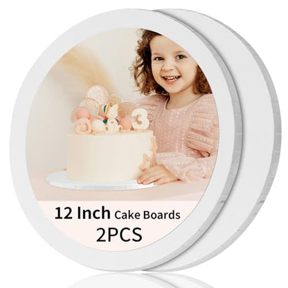 Cake Drums 12 Inch - Sturdy 1/2 Inch Cake Drum, Cake Boards 12 inch Round,Corrugated Cake Base Cake Boards for Multi-Layer Cakes, White, 2 Pcs