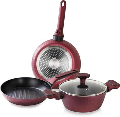 Moss & Stone 4 Piece Nonstick Cookware Set, Small Pots And Pans Set Non stick With Glass Lid, Induction Cookware, Stay Cool Handle, PTFE/PFOA, Kitchen Cookware 4-Piece with Frying Pans Set & Saucepan