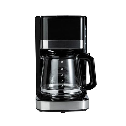 Amazon Basics 12 Cup Drip Coffee Maker with Glass Carafe (1.9 Qt), Auto Shut-off, Auto Pause, Removable Filter Basket, Black & Silver