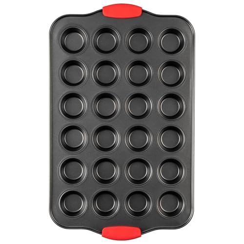Tiawudi Mini Muffin Pan, 24 Cavity Cupcake Pan, Nonstick Baking Pan, Heavy Duty Small Muffin Tin with Silicone Grip Handles