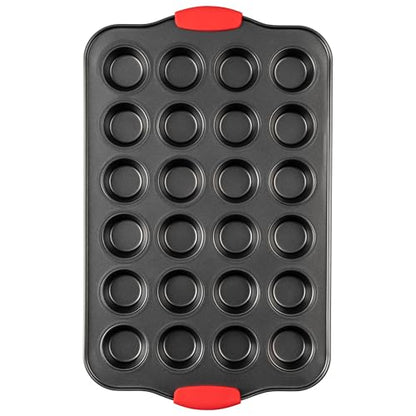 Tiawudi Mini Muffin Pan, 24 Cavity Cupcake Pan, Nonstick Baking Pan, Heavy Duty Small Muffin Tin with Silicone Grip Handles
