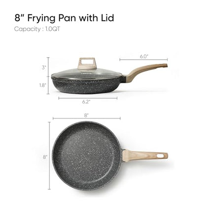 CAROTE Non Stick Frying Pan Skillet, 8" Nonstick Fry Pan with Glass Lid, Egg Pan Omelet Pans, Granite Cookware, PFOA Free (Classic Granite, 8-Inch)