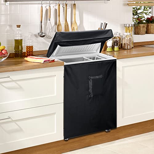 Black Chest Freezer Cover, Luxiv Waterproof Freezer Covers Compact for 3.5 Cubic Feet Chest Freezer Cover for Open, Zipper Pocket, Strap