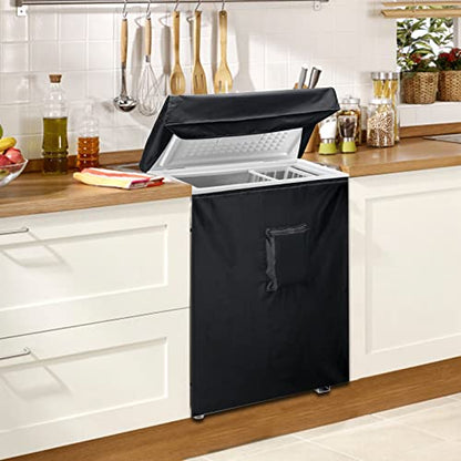 Black Chest Freezer Cover, Luxiv Waterproof Freezer Covers Compact for 3.5 Cubic Feet Chest Freezer Cover for Open, Zipper Pocket, Strap
