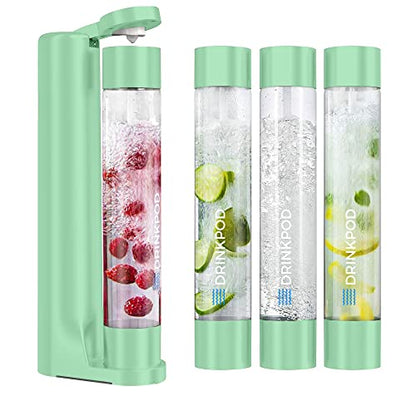 Fizzpod Home Soda Maker | Carbonated Beverage & Sparkling Water Maker | Includes 3 Bottles (32 oz./each) , 3 Caps, 1 Carbonator Cap and Manual | Make Homemade Sparkling Water, Carbonated Juice, Coffee, Tea & Cocktail Drinks Fruit Infused