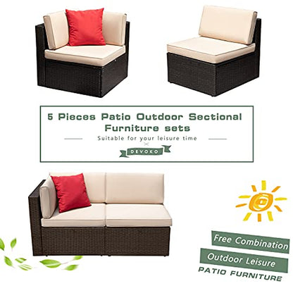 Devoko Patio Furniture Sofa Sets Outdoor All-Weather Sectional Corner Sofa and Armless Small Couch (Beige, 2 PCS Patio Sofa Set)