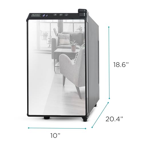 BLACK+DECKER Wine Cooler 8 Bottle,Wine Fridge Thermoelectric with Mirrored Front,Freestanding Wine Cooler Refrigerator &LED Display,BD60326