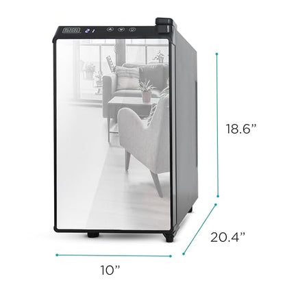 BLACK+DECKER Wine Cooler 8 Bottle,Wine Fridge Thermoelectric with Mirrored Front,Freestanding Wine Cooler Refrigerator &LED Display,BD60326