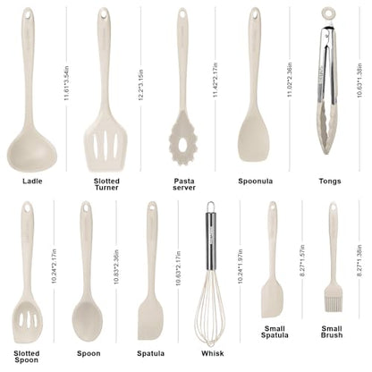 Kitchen Utensil Set - 11 Cooking Utensils - Colorful Silicone Kitchen Utensils - Nonstick Cookware with Spatula Set - Colored Best Kitchen Tools Kitchen Gadgets (Khaki)