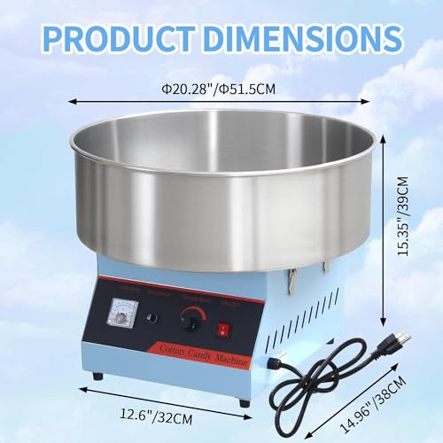 OUKIDR Cotton Candy Machine Commercial, 1050W Electric Cotton Candy Maker with Stainless Steel Bowl and Sugar Scoop, Candy Floss Maker for Kids Birthday, Family Party, Festival, Blue