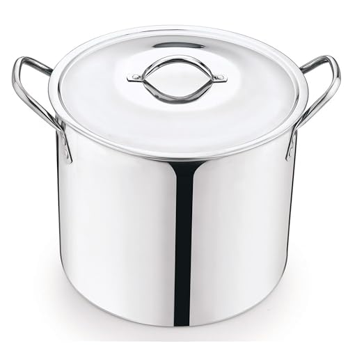 12-Qt Stainless Steel Stockpot with Metal Lid- Heavy Duty Cooking Pot for Pasta, Soup, Spaghetti, Nonstick Thick Bottom Big Stock Pot, Cookware for Canning, Boiling, Simmer