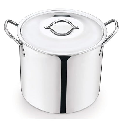 12-Qt Stainless Steel Stockpot with Metal Lid- Heavy Duty Cooking Pot for Pasta, Soup, Spaghetti, Nonstick Thick Bottom Big Stock Pot, Cookware for Canning, Boiling, Simmer