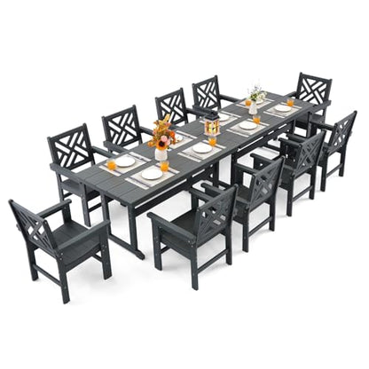 AXMOLM 12 Piece HDPE Outdoor Dining Set for 10, Patio Dining Furniture Set with 2 Table and Umbrella Hole, Outdoor Table and Chairs for Garden, Poolside, Backyard, Deck