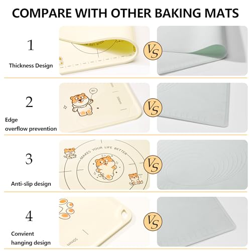 COOKSTYLE 34x24 Inch Extra Thick Silicone Pastry Board, Silicone Baking Mat with Measurements, Non-slip Silicone Mat, Kneading Counter Mat, Non-Stick Dough Mat with Edge Heightening