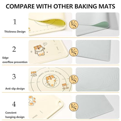 COOKSTYLE 34x24 Inch Extra Thick Silicone Pastry Board, Silicone Baking Mat with Measurements, Non-slip Silicone Mat, Kneading Counter Mat, Non-Stick Dough Mat with Edge Heightening