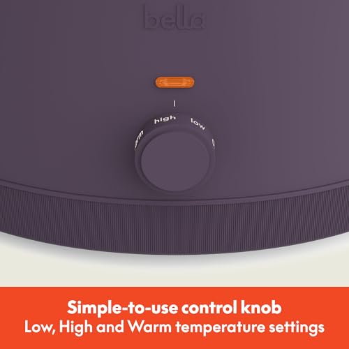 bella 6.0 Qt Manual Slow Cooker, Ceramic Nonstick Coating, 3 Temperature Settings, Dishwasher Safe Stoneware Pot and Tempered Glass Lid, Cool Touch Handles & Tangle Free Cord Wrap, Plum