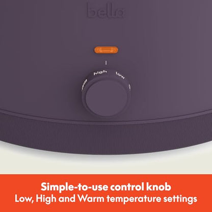 bella 6.0 Qt Manual Slow Cooker, Ceramic Nonstick Coating, 3 Temperature Settings, Dishwasher Safe Stoneware Pot and Tempered Glass Lid, Cool Touch Handles & Tangle Free Cord Wrap, Plum