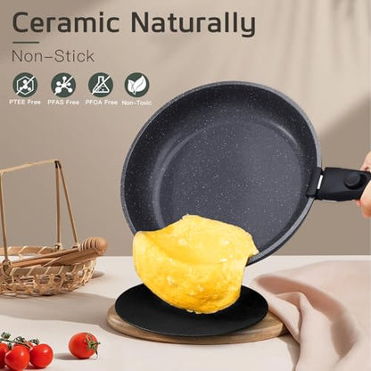 GiPP Ceramic Pots and Pans Set Non Stick, Nonstick Detachable Handle Cookware Sets, Healthy Non Toxic PFAS PFOA & PTFE Free, Dishwasher ＆Oven Safe, Induction Kitchen Pot and Pan, 17 Piece Gray