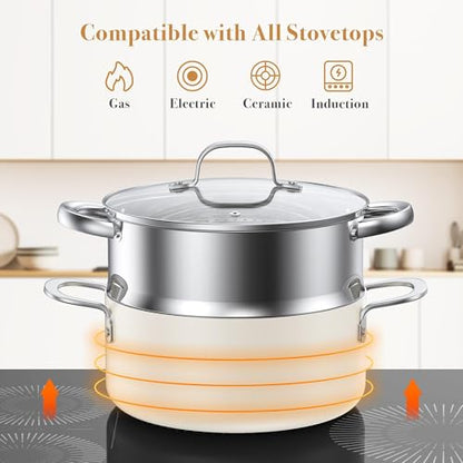 PekGema Ceramic Pots and Pans Set, 16 Pcs Cookware Set Non Toxic, Nonstick Kitchen Cookware, Oven Safe Cooking Pan Set, PFAS PTFE PFOA FREE,Compatible with All Cooktops, comfortable handle.Cream White