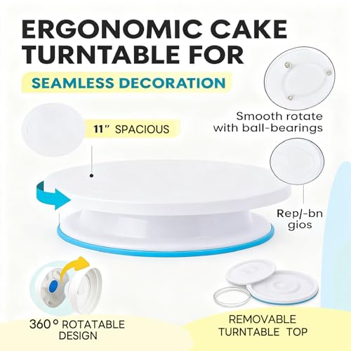 82 Pcs Cake Decorating Kit with Non-Slip Turntable, Stand,Leveler, 12 Piping Nozzles, Spatulas,Cupcake, 2 Reusable & 50 Disposable Bags,Complete Starter Set for Beginners & Home Bakers