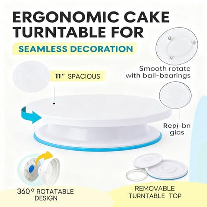 82 Pcs Cake Decorating Kit with Non-Slip Turntable, Stand,Leveler, 12 Piping Nozzles, Spatulas,Cupcake, 2 Reusable & 50 Disposable Bags,Complete Starter Set for Beginners & Home Bakers