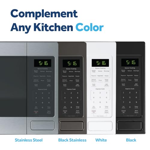 GE GCST16S1WBB Microwave Oven, 1,150-watt 8 Auto Cooking Settings, Child-Lock Technology, Kitchen Essentials for The Countertop, Dorm Room or Apartment, 1.6 Cu. Ft, Black